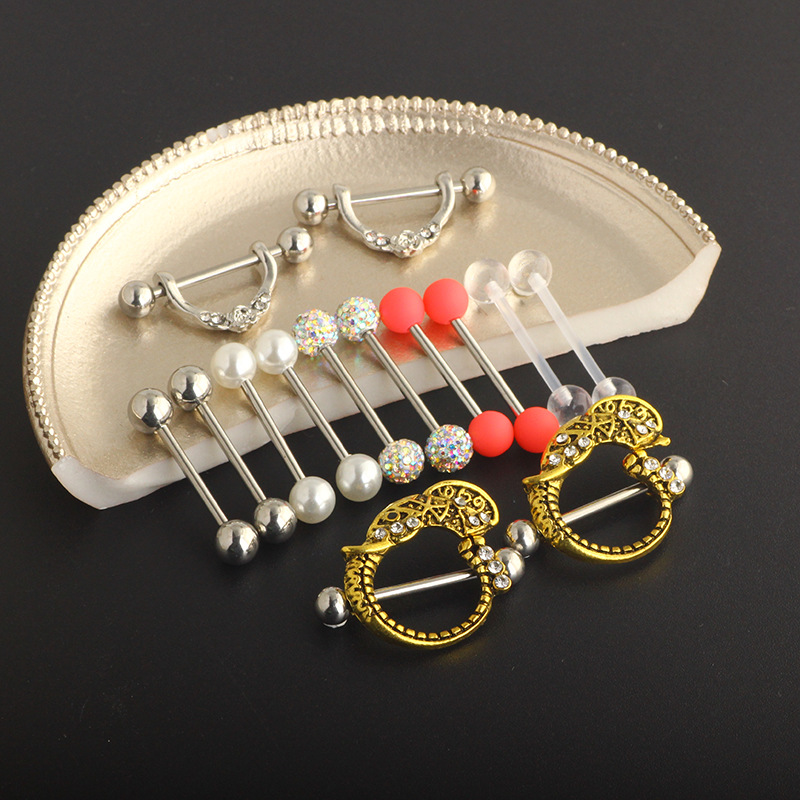 2021 New U-Shaped Crown Nipple Ring Set 14-Piece Stainless Steel Body Piercing Jewelry, Cactus Element Earrings, New Chinese Style detail image 9