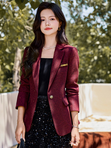 Women's 2024 Autumn/Winter Wool Blend Blazer Outerwear - High-End Fashion, Casual & Elegant Style, One-Buckle Slim Fit Suit Jacket
