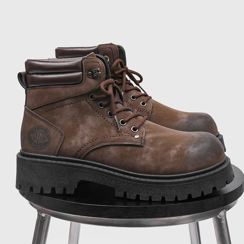 Giày bốt Martin nam cỡ lớn đế dày phong cách retro, bốt ngắn cổ trung gót 3–5 cm — màu nâu, đen