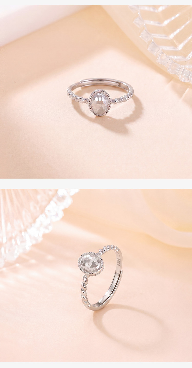 Nhẫn bạc S925 mạ vàng hình trứng đơn giản họa tiết xoắn phong cách nhẹ nhàng — Bạc chi tiết 5
