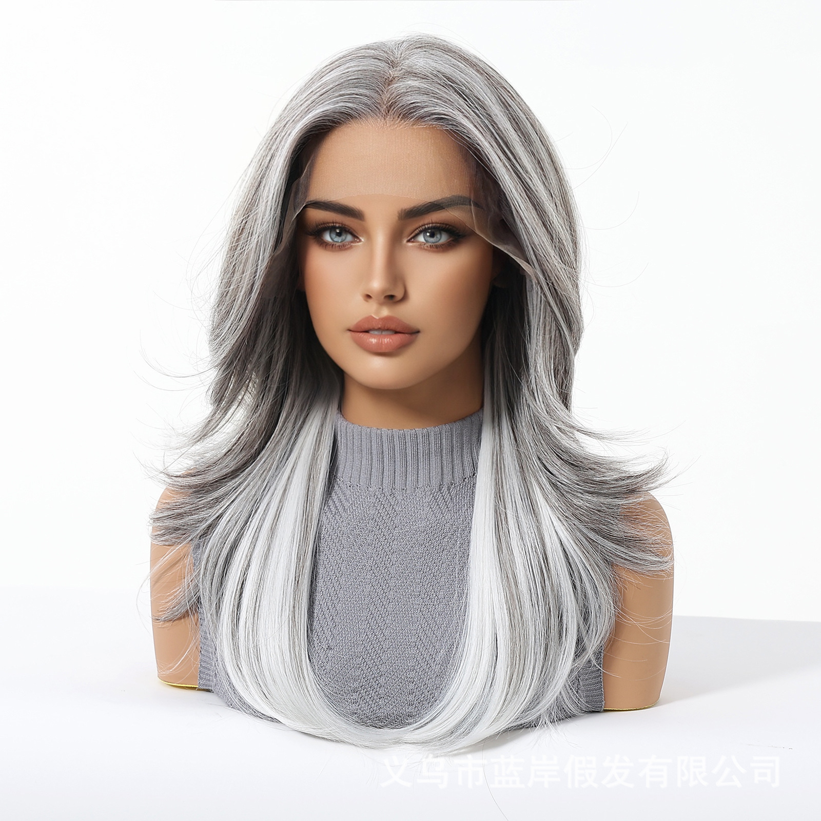 Estilo europeo y americano transfronterizo 13*6 peluca de encaje de gran superficie flequillo de ocho caracteres femenino degradado abuela gris pereza pereza cubierta completa