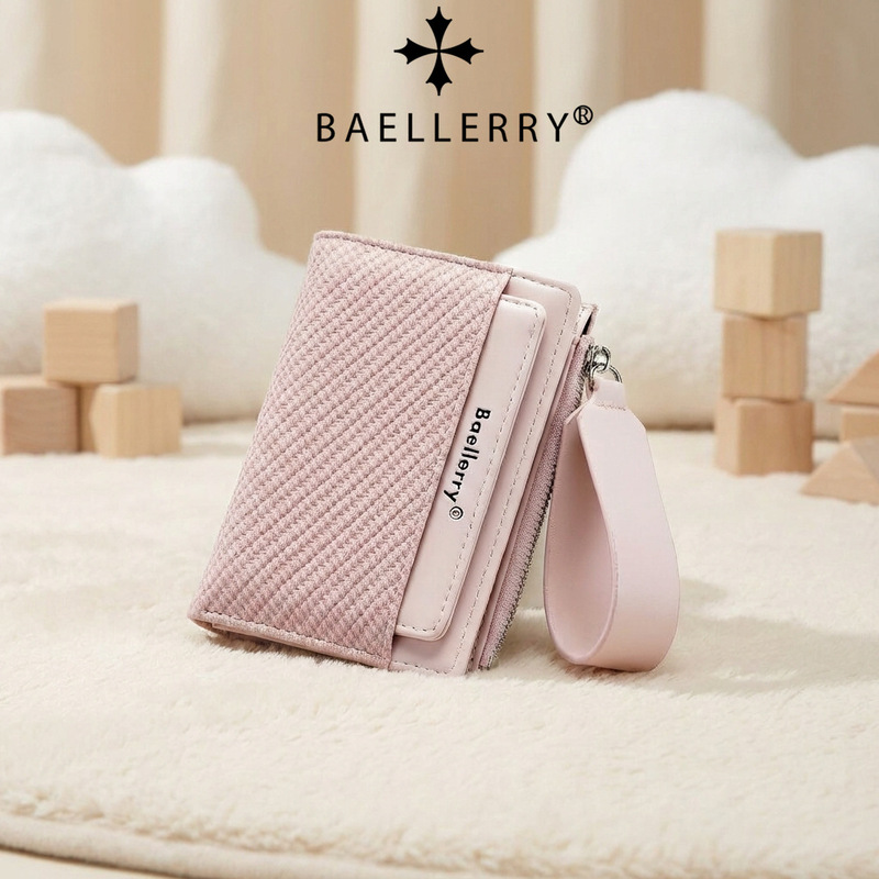 Cross-Border New Women's Wallet Short Style High-End with Wrist Strap Multi-Card Slot Card Holder Fashionable Zipper Coin Purse for Women