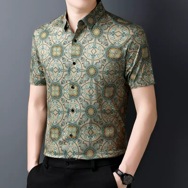 2025夏季新款休闲男士短袖衬衫中年爸爸无痕免烫半袖衬衣上衣小衫