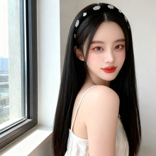 厂家批发IU同款丝绒水钻发箍百搭女长直发半头套库存充足厂家现货