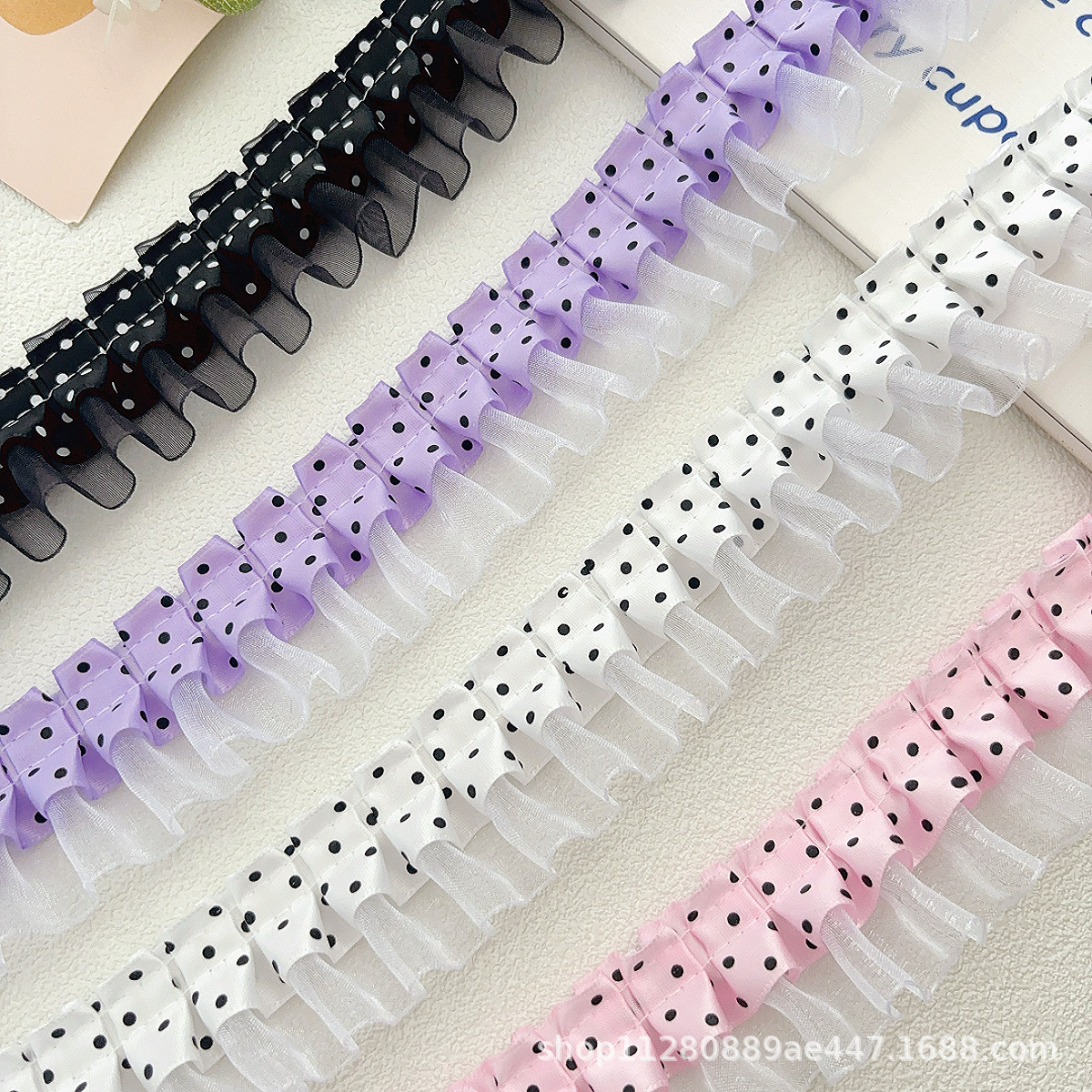 4cm 할인 주름 더블 레이어 폴카 도트 원사 diy 어린이 장식 장난감 신선한 레이스 의류 액세서리