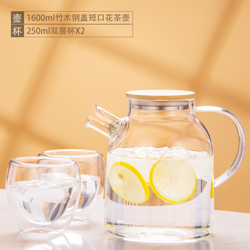 Tetera de vidrio resistente al calor tetera de bambú de gran diámetro olla engrosada tetera de flores y hierba tetera de gran capacidad hervidor de agua fría tetera hirviendo
