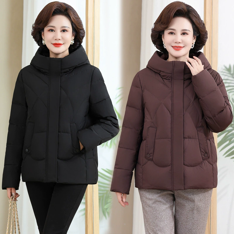 Зимняя мама одет маленький пуховик женский короткий 2024 новый средний и пожилой свободный белый утиный бархатный теплый пиджак