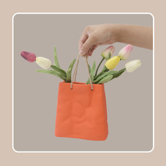 Creative Internet celebrity ceramic bag flower vase decoration living room TV cabinet dining table flower decoration simple home decoration 