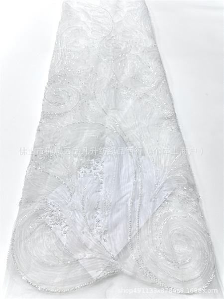 Fabricantes de tela de vestido de moda nueva industria pesada con tela de sequinaria alta fijación teñida por pulverización tela bordada de perlas