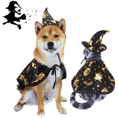 新型ハロウィーンプリント呪術師マントセットペット服犬猫帽子怪アクセサリー