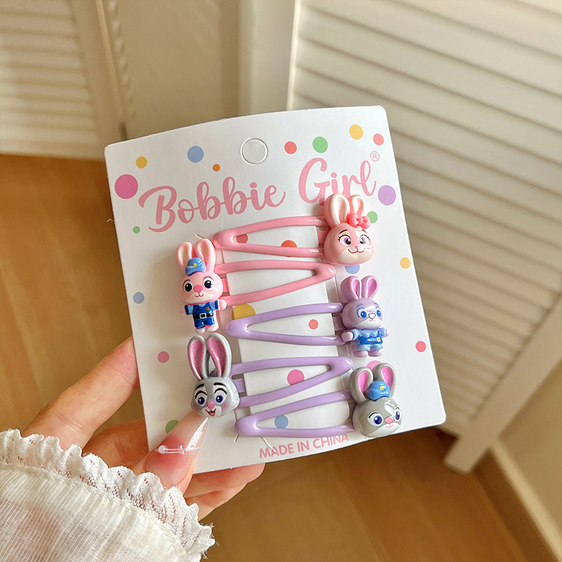 F8903-4# pink and purple rabbit officer bb clip five-piece set