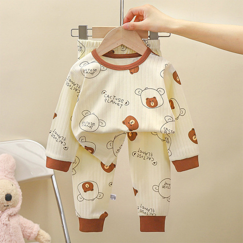 Children's cotton underwear set spring new boy autumn clothes autumn pants baby pajamas girl home clothes children's clothing