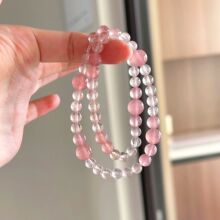 小众高级时尚ins风原创草莓晶白水晶双圈DIY设计桃花好运手链饰品