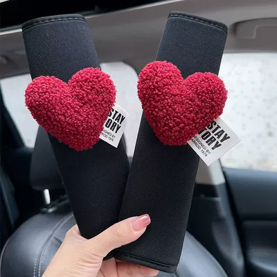 Waist Support, Seat Belt | Sürətlər qutusu və əl tormozu başlıqları - red-love-ice-silk-seat-belt-shoulder-cover-pair
