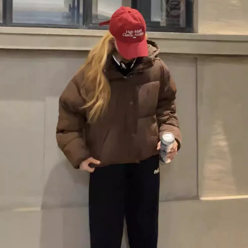 Short down jacket, retro hoody, American style, increased thickness