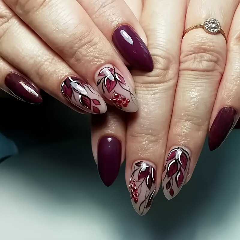 Elegant wine red Almond Shaped Patch Nail Print Removable Fake Nail Nail Nail Dressing Nail Elegant wine red Almond Shaped Patch Nail Print Removable Fake Nail Nail Nail Dressing Nail