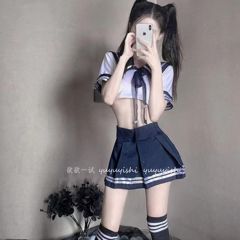 Crawful cat sexy lingerie student striped socks jk uniform temptation suit tie pleated skirt sailor suit