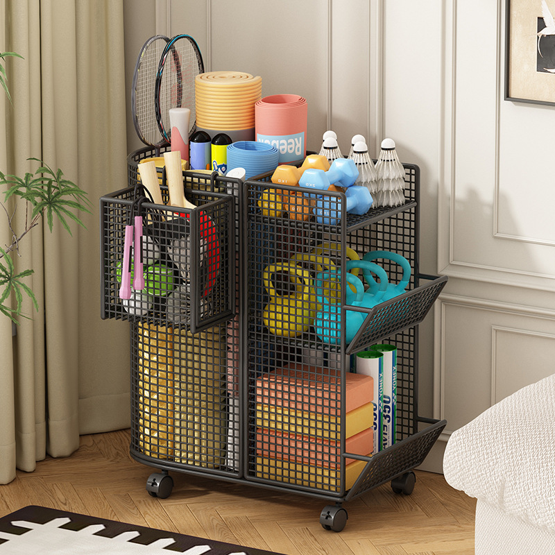 瑜伽垫收纳筐带轮篮球羽毛球夹缝置物架家用健身运动器材收纳架子