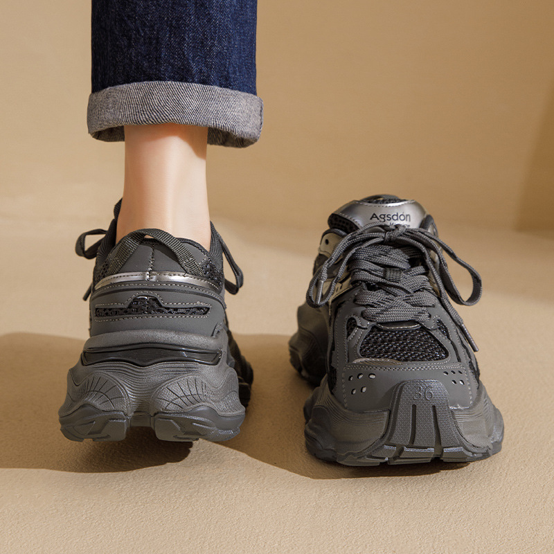 Zapatos Deportivos Casuales Augu Shiden, Modelo Primavera 2026, Malla Retro de Alta Gama, Color Gris, Suela Gruesa