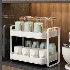 コップ棚干しガラスカップコーヒーカップ家庭用デスクトップ二重トレイ入れコップ収納排水棚