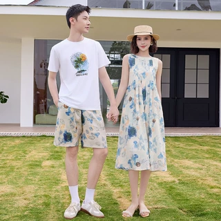不一样的情侣装2025新款夏装一裙一衣t恤短袖连衣裙度假风时尚