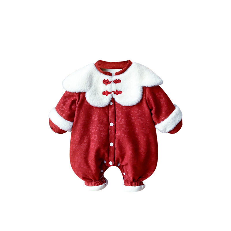 Ropa de invierno para bebés, estilo chino, ropa festiva de Año Nuevo chino, mono grueso acolchado, bebé femenino más terciopelo, ropa de Año Nuevo