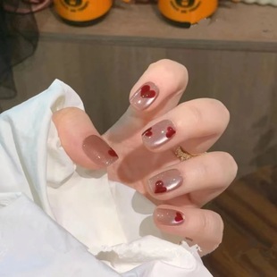 30 pieces of wear nail beauty Haipai sweetheart open cat eye new autumn and winter elegant wine red patch wear nail beauty