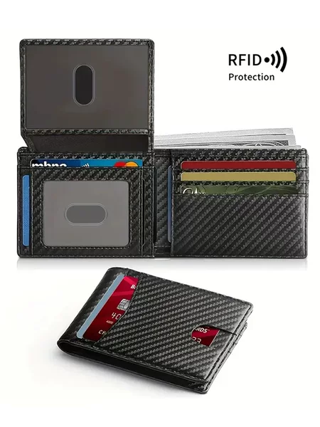 Amazon Hot Selling Men's Wallet 14 Card RFID Card Holder Carbon Fiber Pattern Wallet Large Capacity Two-fold Wallet Anti-theft