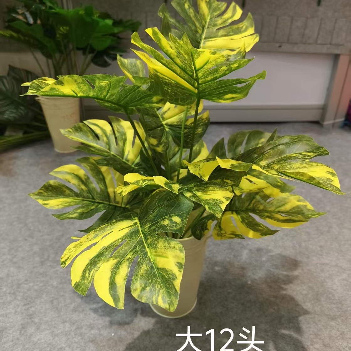 Flor de simulación al por mayor 9 hojas de monstera de simulación verde sobre pegamento Monstera simulación de pared de plantas flor de simulación