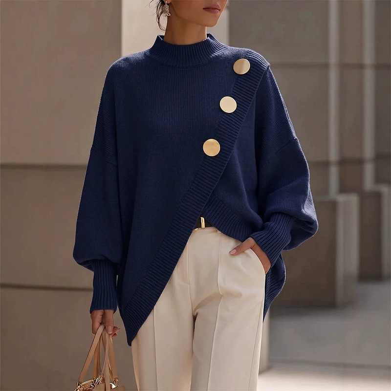 2026 European and American style cross-border e-commerce bestseller: women's solid-color, long-sleeved, casual, and asymmetrical elegant sweater for autumn and winter 2026 European and American style cross-border e-commerce bestseller: women's solid-color, long-sleeved, casual, and asymmetrical elegant sweater for autumn and winter