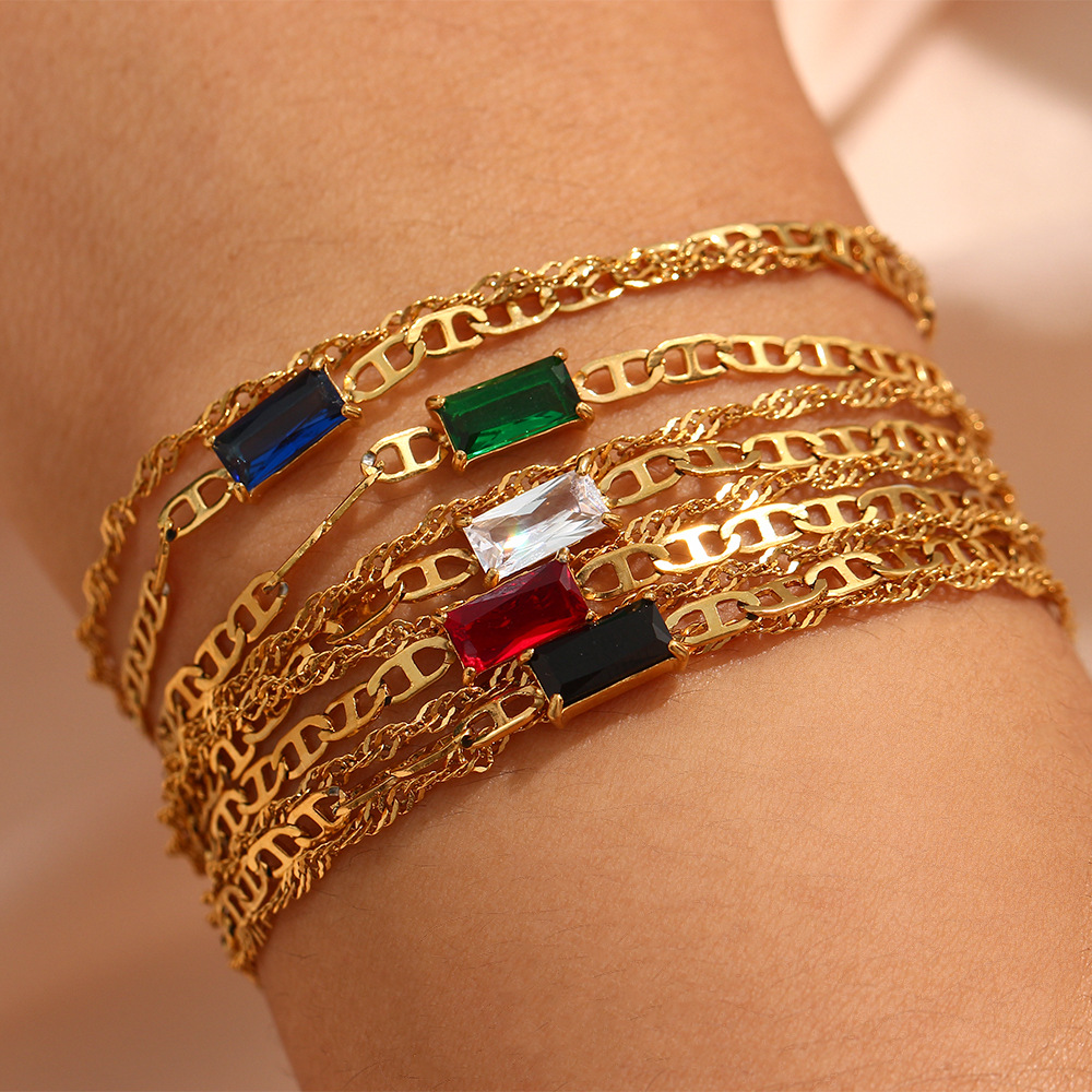 Elegant Square Stainless Steel Gold Plated Zircon Bracelets