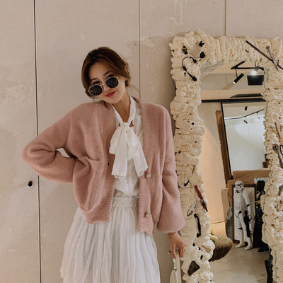 秋冬韩版宽松慵懒风开衫外套女毛衣加厚短款小个子针织衫上衣|ms
