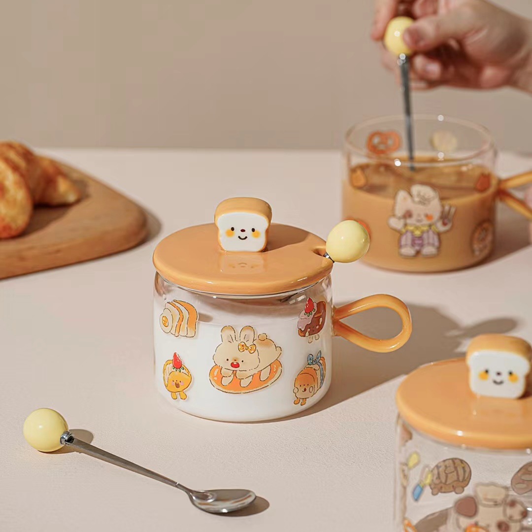 Creativo personalizado pan taza de agua de cristal de alta apariencia lindo animal de dibujos animados taza de regalo taza