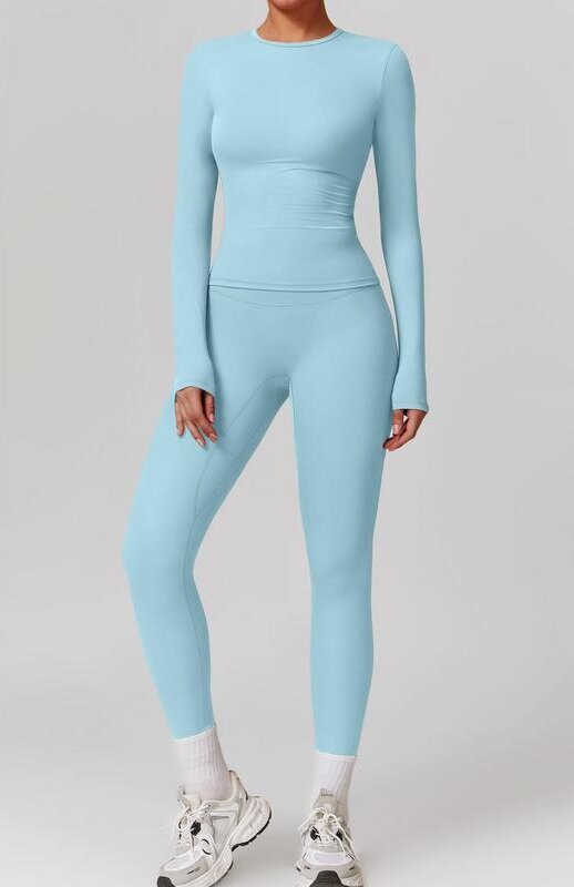 欧米の弾力的なガードルのヨガのセットの速乾のフィットネスの服の長袖の春秋の屋外のランニングのズボンの2つのセット|undefined