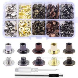 跨境 100套装平头对锁螺丝双面铆钉扣子母钉釘子账本钉金属柳撞钉