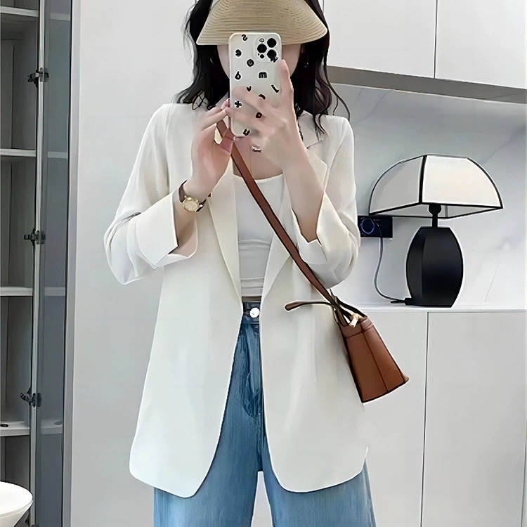 夏季薄款雪纺小西装外套女2025新款休闲白色时尚感西服上衣防晒衣