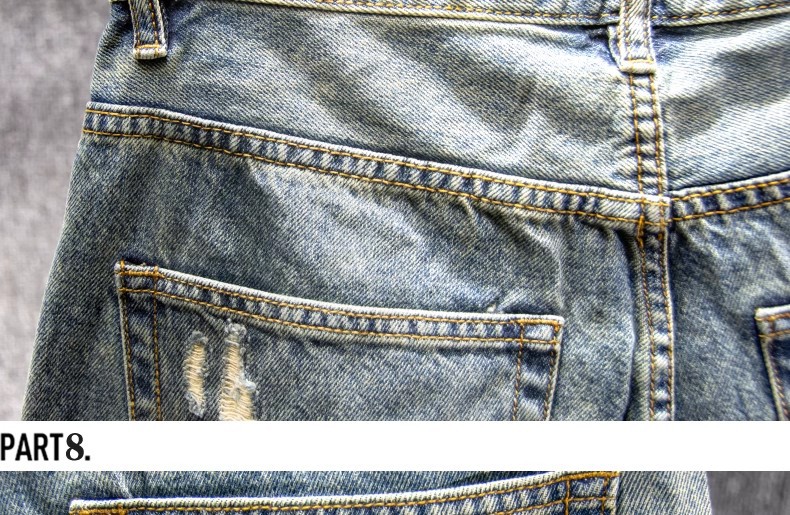 Men's High Street Ripped Denim Shorts Stylish Mid-Length Loose Fitting Straight Leg Casual Patched Five Point Pants_mkmklike.com