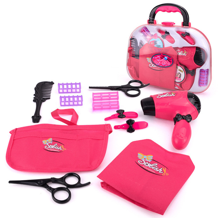 Kit de salão de beleza para meninas e mães, secador de cabelo elétrico, pente e conjunto de cosméticos, estojo de beleza portátil, dramatização, desenvolvimento da imaginação_voghion.com