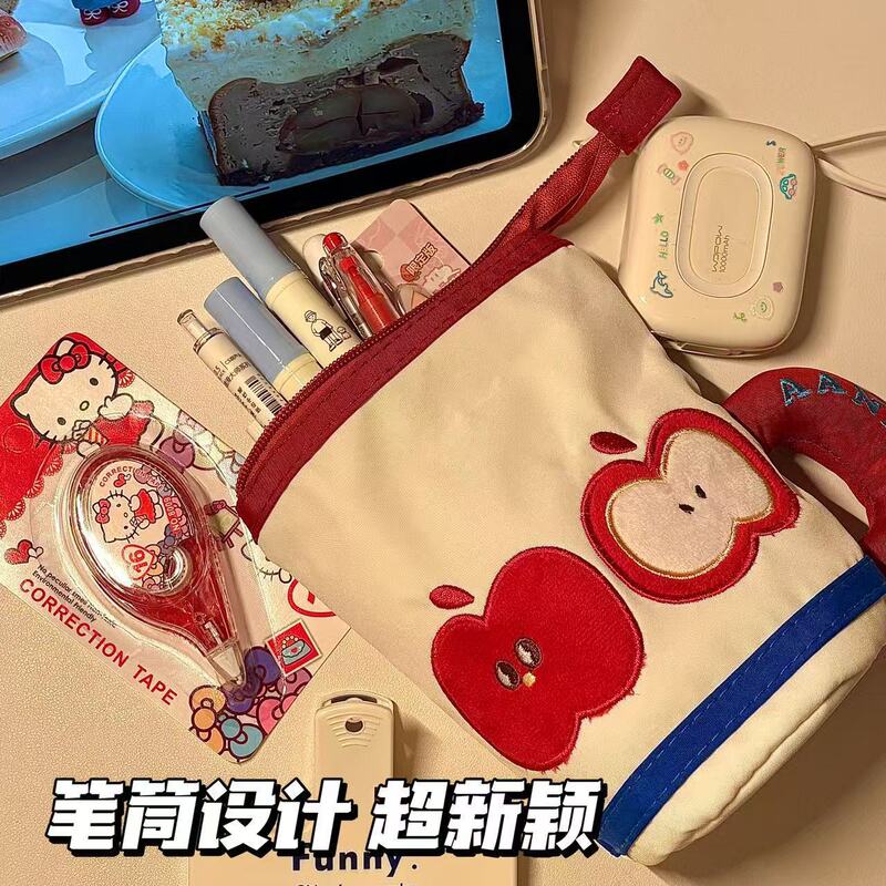 Xiaohongshuと同じかわいい円筒形ペンバッグ、クリエイティブで見栄えの良い学生向けの大容量文具ペンホルダー収納バッグ|undefined