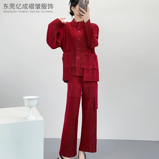 三宅风格褶皱专柜品质HP系列长袖工装秋冬阔太太洋婚宴礼服两件套