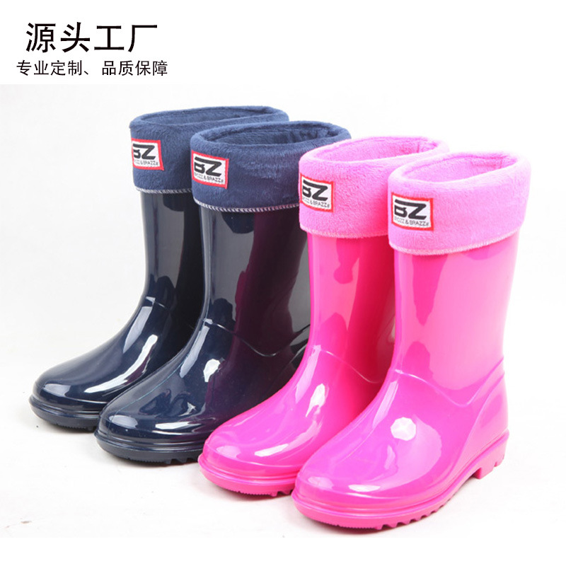 Botas de lluvia para niños con forro de peluche, PVC, antideslizantes, para exterior e invierno, suministro al por mayor