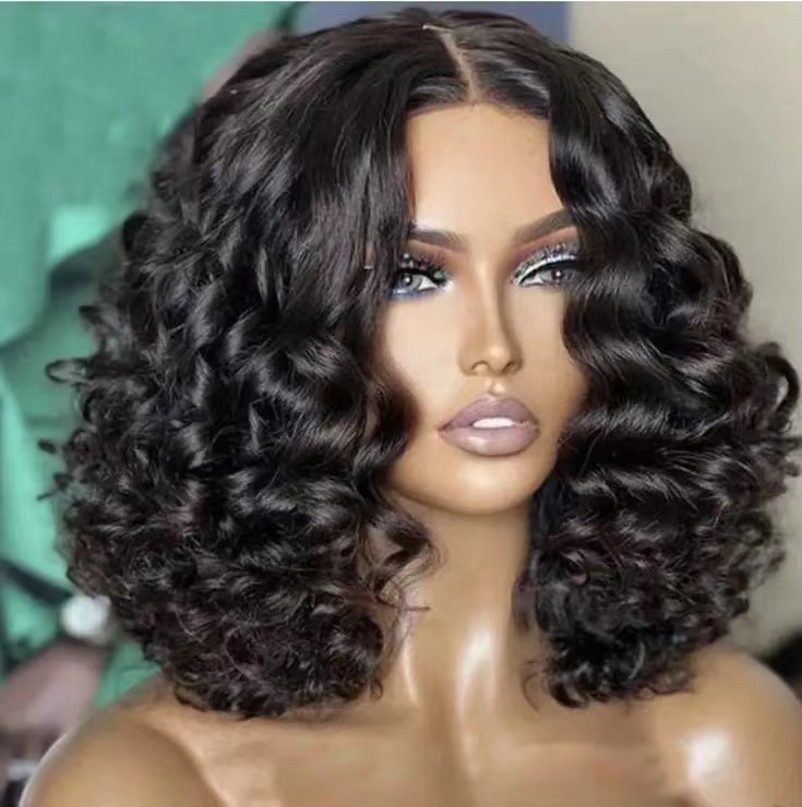Peruca de cabelo sintético curta cacheada fibra resistente_voghion.com
