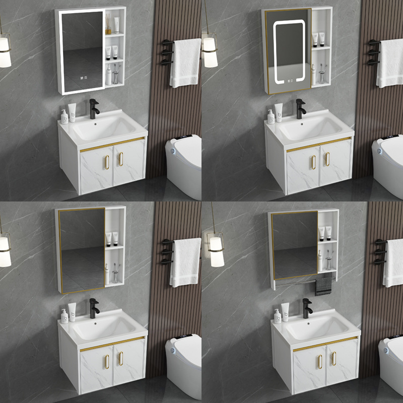 Moderno espacio de aluminio simple gabinete de baño combinación de cerámica integrado lavabo gabinete balcón lavabo