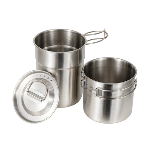 CLS light outdoor 2-piece pot set 304 stainless steel folding two-piece set cup mountaineering travel portable 2-piece camping pot