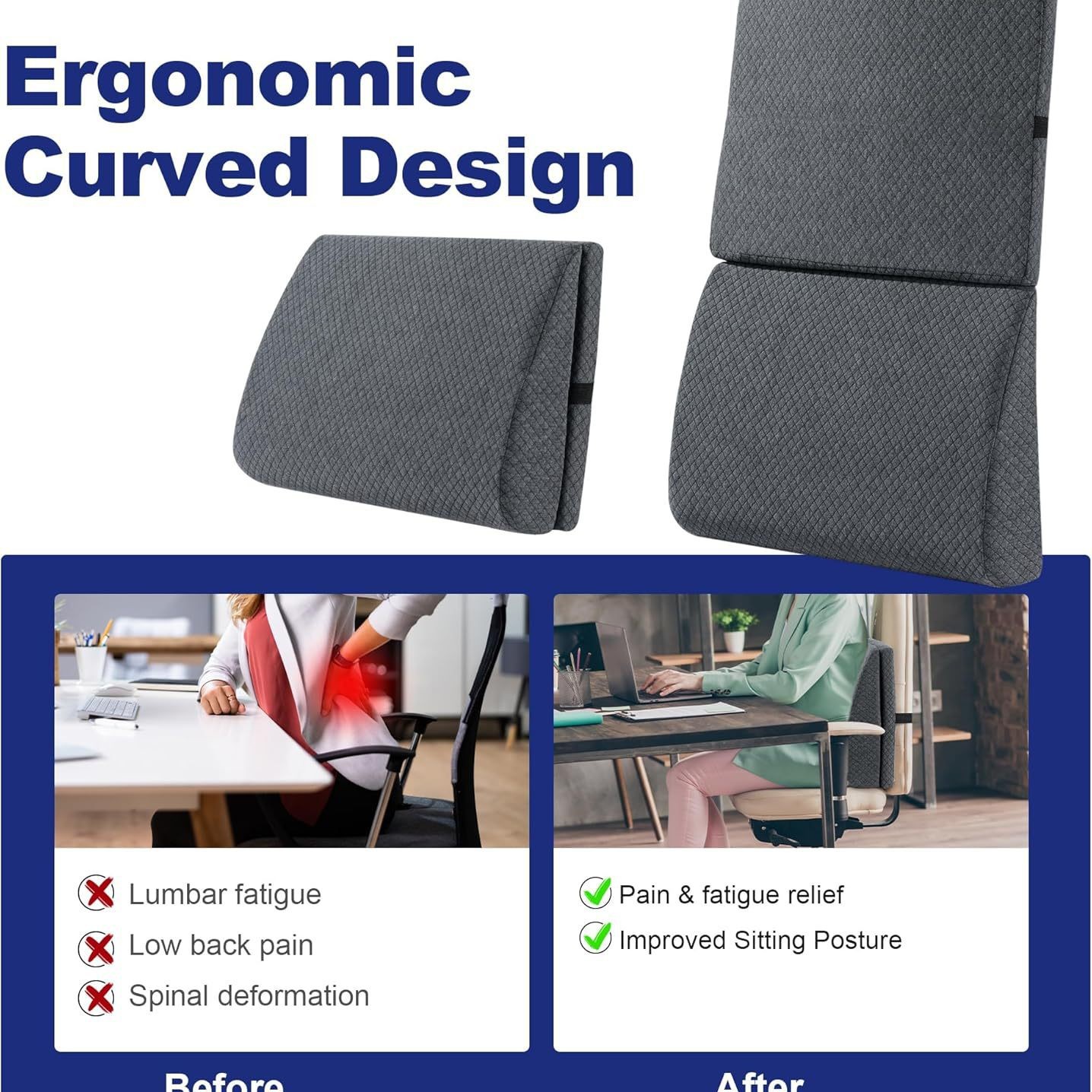 almohada de soporte lumbar ajustable A24 para una variedad de sillas multifuncional de alta densidad de memoria esponja gran cojín respaldo
