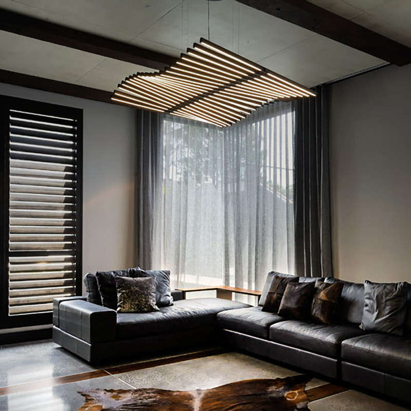 Designer Fishbone Chandelier Dining Lights Nordic Minimalist Linear Office Strip Lamps Villa Living Room Large Chandelier