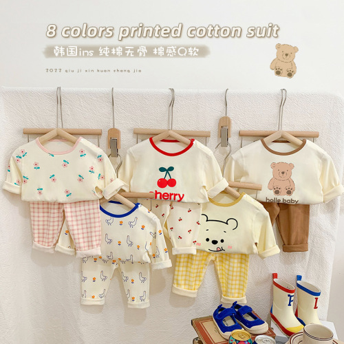 22 Korean-style Insta children's boneless autumn and winter sets pajamas and underwear two-piece set home wear