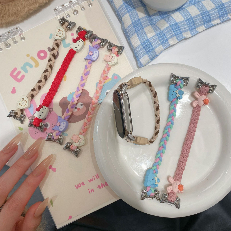 Cute Cartoon Girl Heart Woven Hand Rope Kitty Cat for Mi Band 9/8 Apple Watch Strap 1098