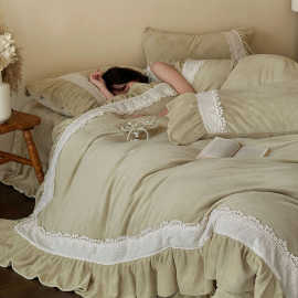 高端复古镂空高克重牛奶绒床盖款四件套法式花边被套床裙床品保暖