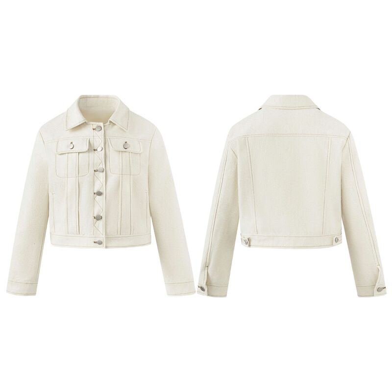Wholate Korean-style pocket cream-colored short solid color lapel jacket, old money style with metal buttons 26W42 Wholate Korean-style pocket cream-colored short solid color lapel jacket, old money style with metal buttons 26W42